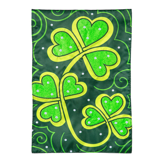Lucky Clovers Applique Garden Flag