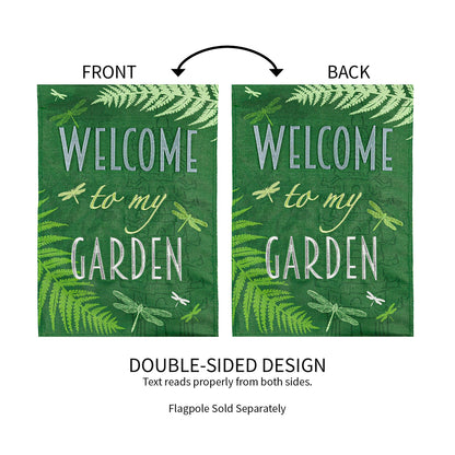 Welcome Dragonfly Garden Burlap Flag