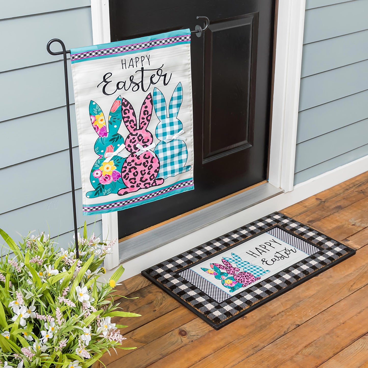 Bright Bunnies House Applique Flag