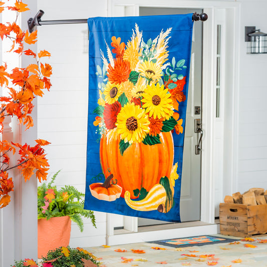 Floral Pumpkin House Linen Flag