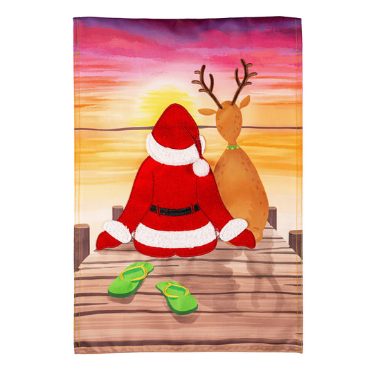 Santa and Deer Sunset Applique Garden flag