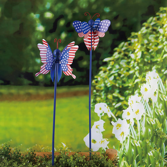 American Flag Spinning Winged Garden Stake, Dragonfly