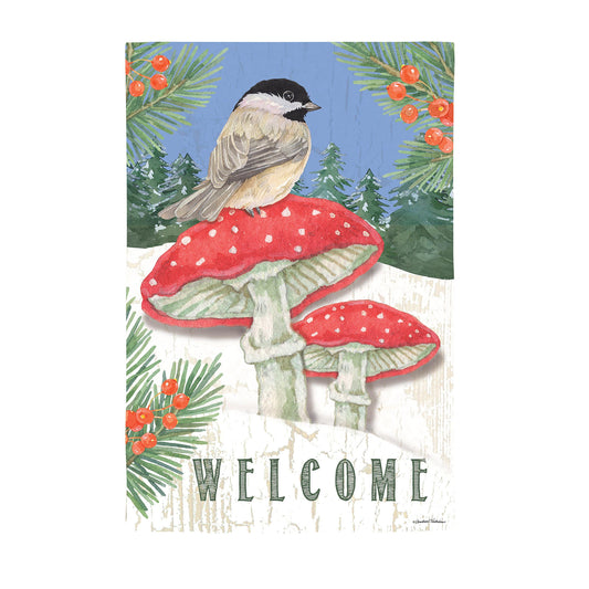 Chickadee and Winter Moire House Flag