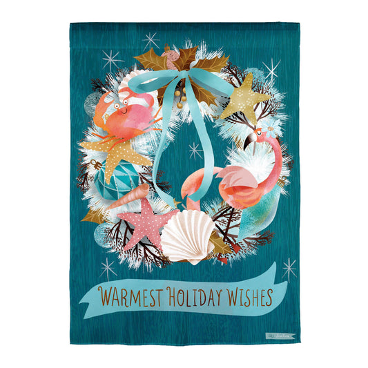 Coastal Christmas Wreath Suede Garden Flag