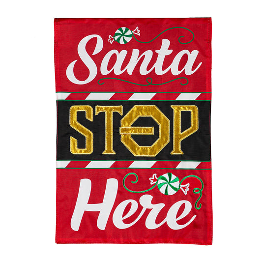 Classic Santa Stop Here Garden Applique Flag