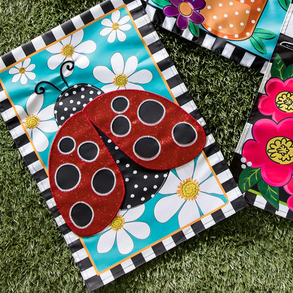 Ladybug with Daisies Garden Applique Flag