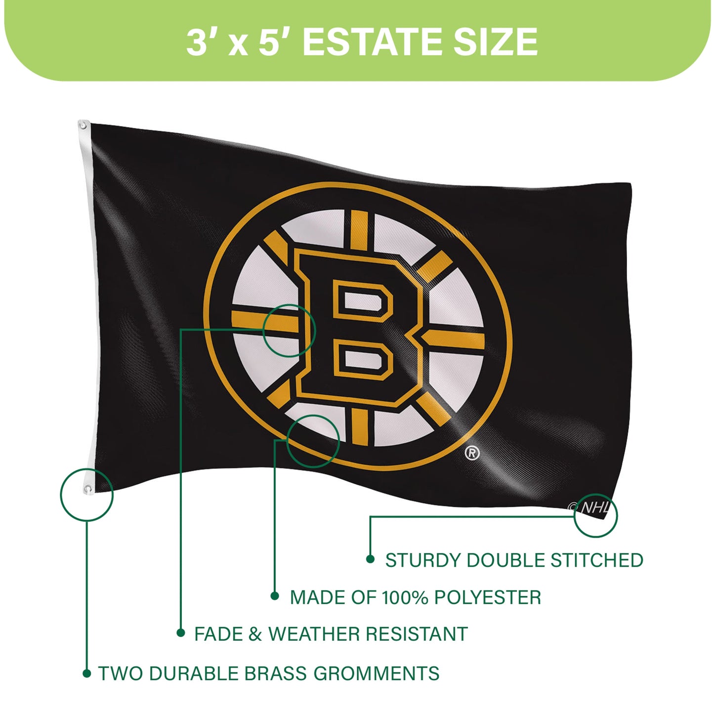 Boston Bruins Single Sided Flag with 2 Grommets, 3'x5'