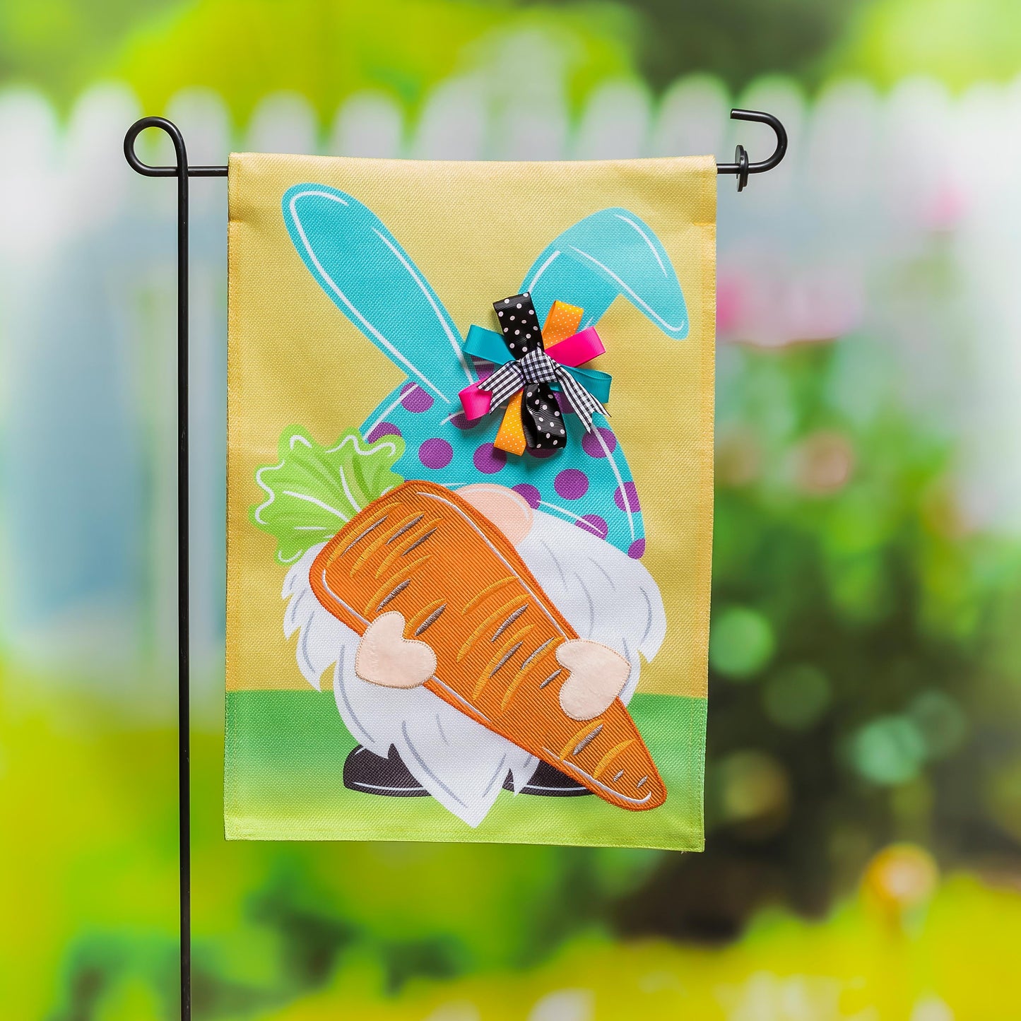 Gnome Bunny Garden Burlap Flag