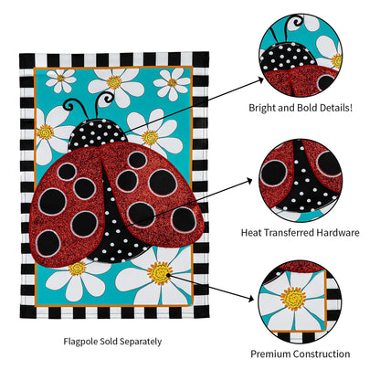 Ladybug with Daisies Garden Applique Flag