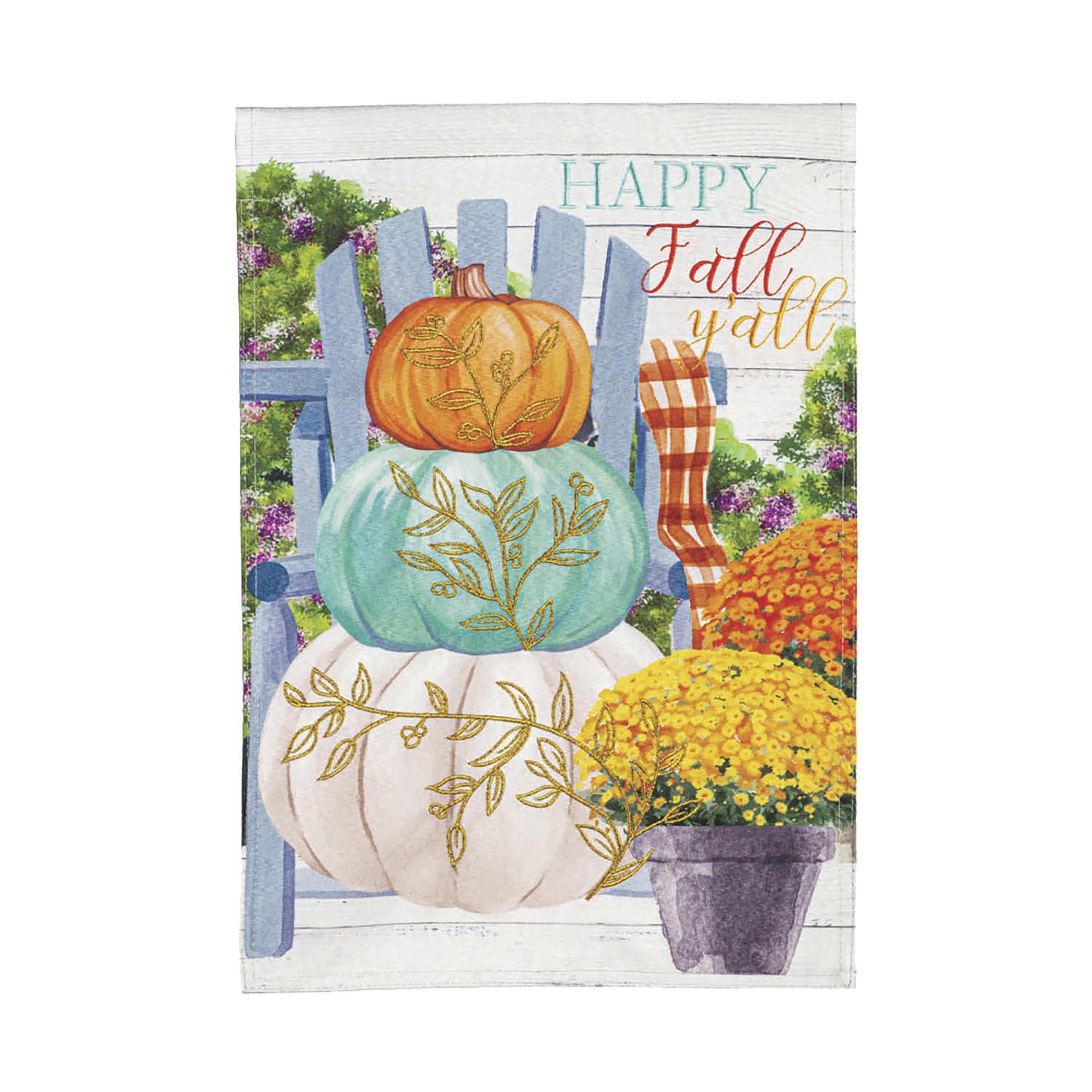 Happy Fall Stacked Pumpkins Garden Linen Flag