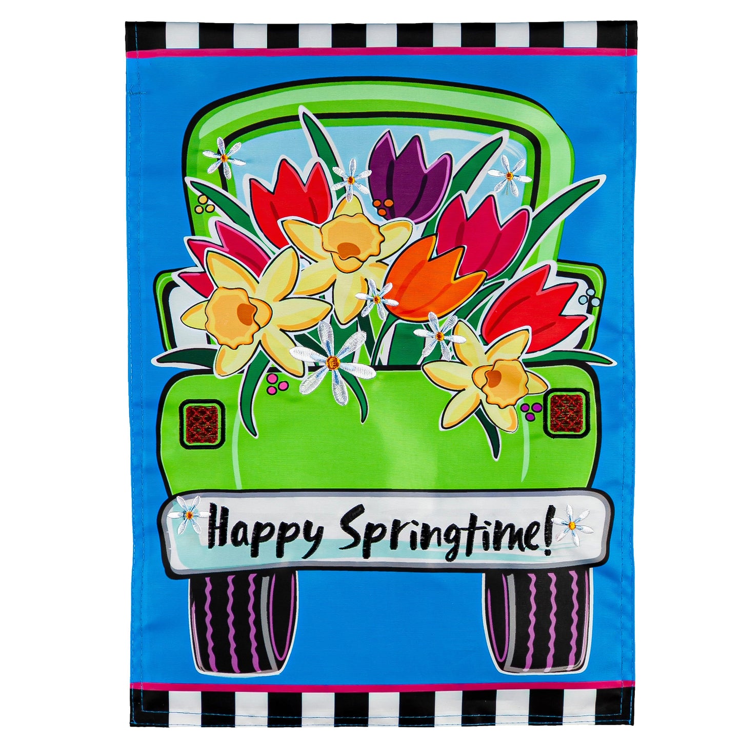Springtime Truck Garden Applique Flag