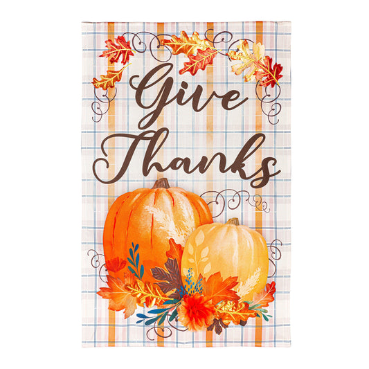 Plaid Pumpkin Greetings House Linen Flag