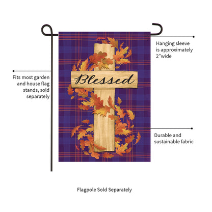 Blessed Cross Burlap Garden Flag