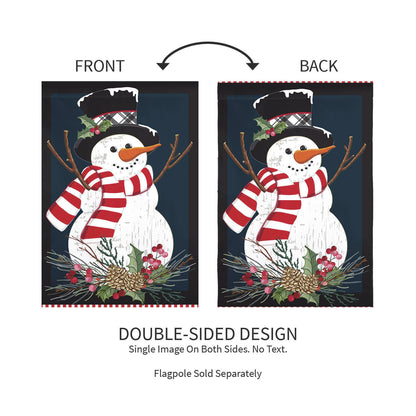Holly Snowman Burlap Garden Flag