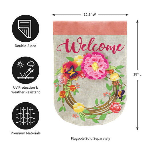 Floral Wreath Garden Burlap Flag