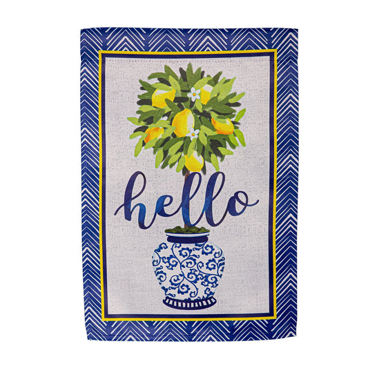 Hello Lemon Tree Burlap Garden Flag