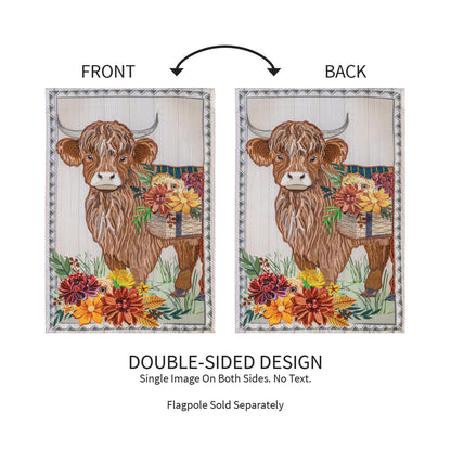Highland Cow Fall Floral Applique Garden Flag