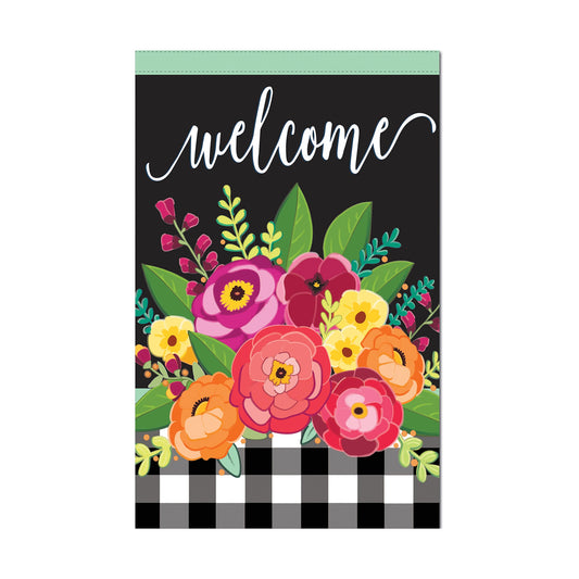 Floral Welcome Check House Linen Flag