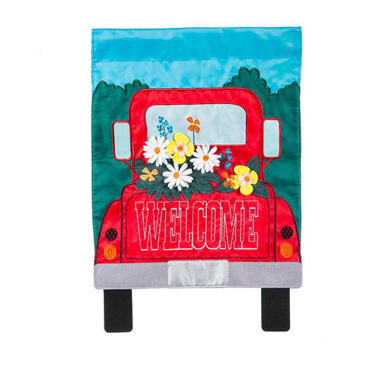 Red Truck Welcome Garden Applique Flag