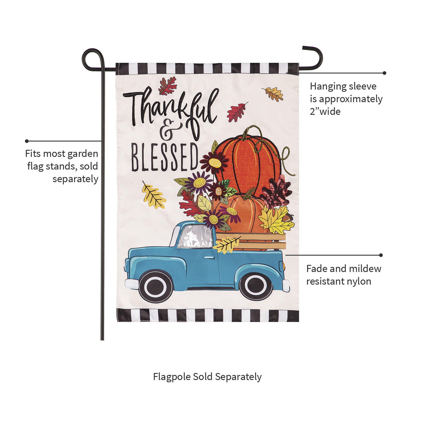 Thankful and Blessed Fall Truck Applique Garden Flag