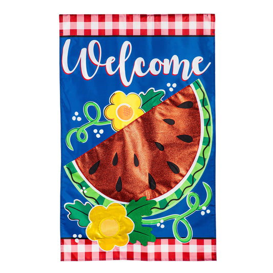 Watermelon Welcome Applique House Flag