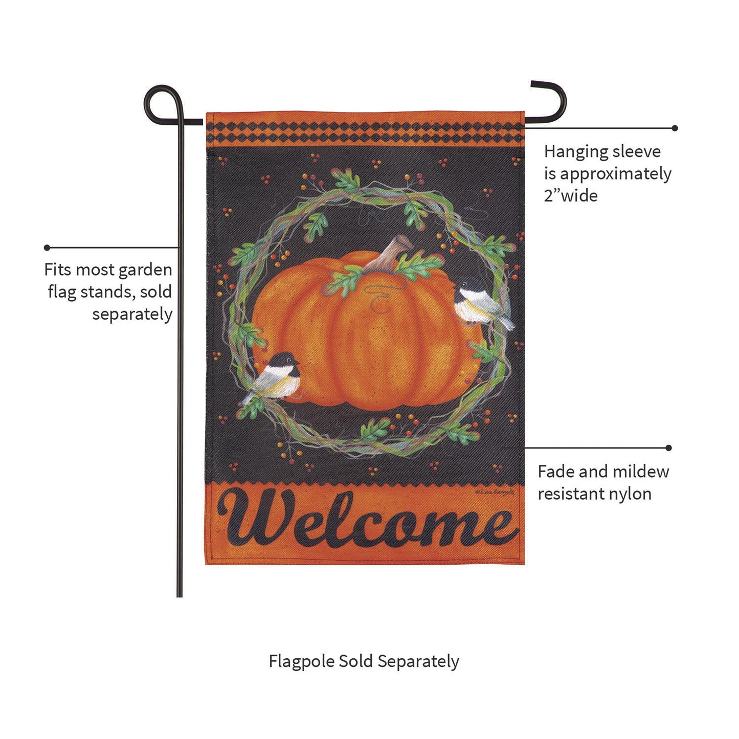 Chickadee and Pumpkin Burlap Garden Flag