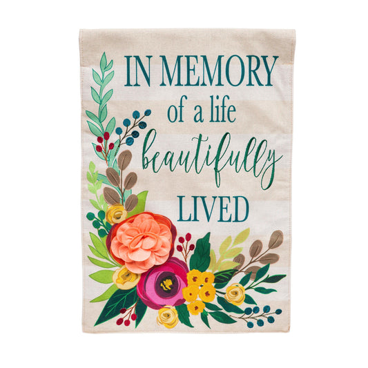 In Memory of a Life Beautifully Lived Burlap House Flag
