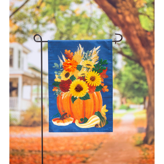 Floral Pumpkin Garden Linen Flag