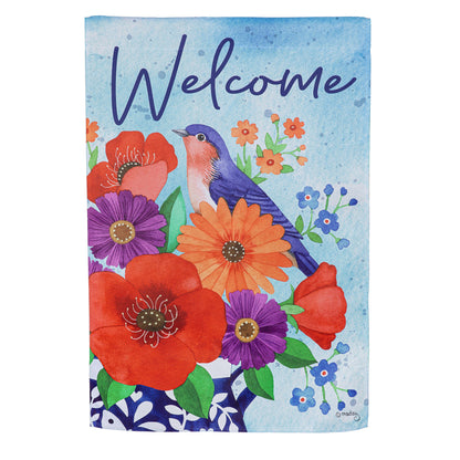 Bluebird Blooms Suede House Flag