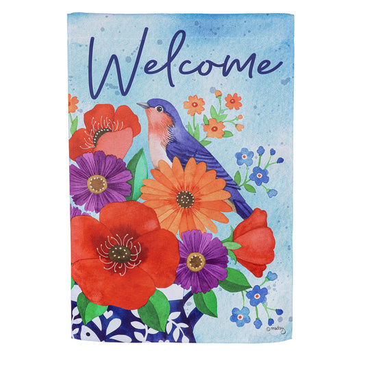 Bluebird Blooms Suede House Flag