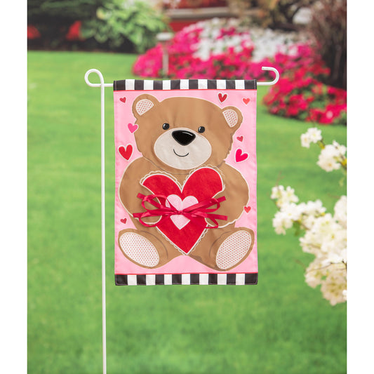 Valentine's Bear Applique Garden Flag