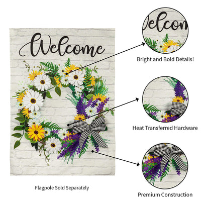 Daisy Wreath Garden Burlap Flag