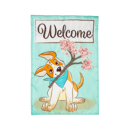 Welcome Pup Applique Garden Flag