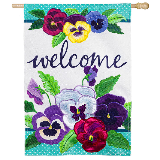 Pansy Garden House Burlap Flag
