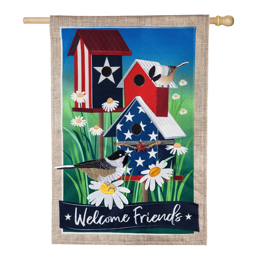 Patriotic Birdhouses House Burlap Flag