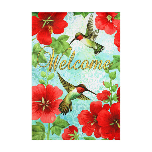 Hummingbird & Hollyhock Suede Garden Flag