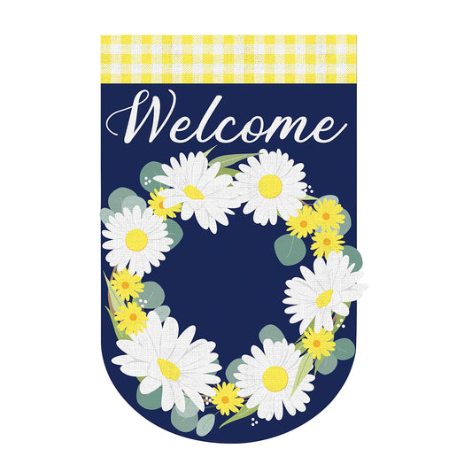 Daisy Wreath House Burlap Flag