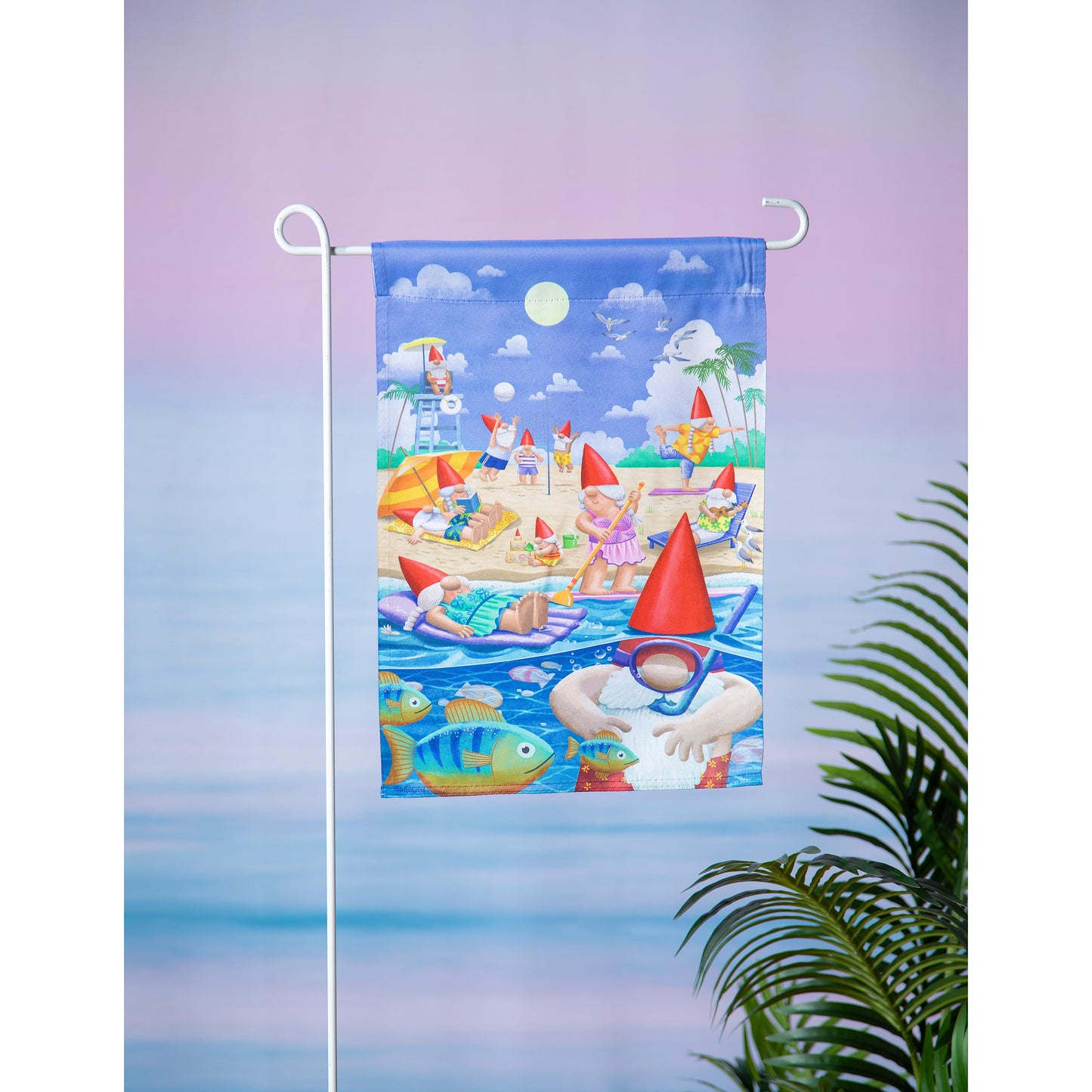 Gnome Beach Day Garden Suede Flag