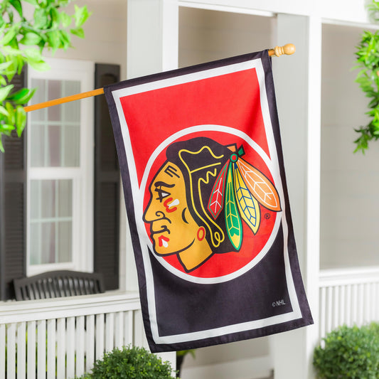 NHL Hockey Burlap House Flag, Chicago Blackhawks