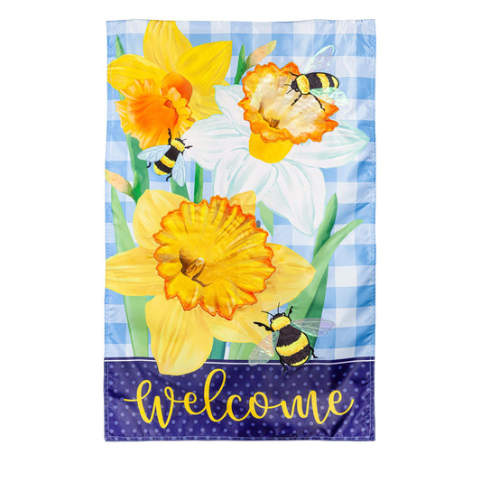 Daffodils & Bees Applique House Flag