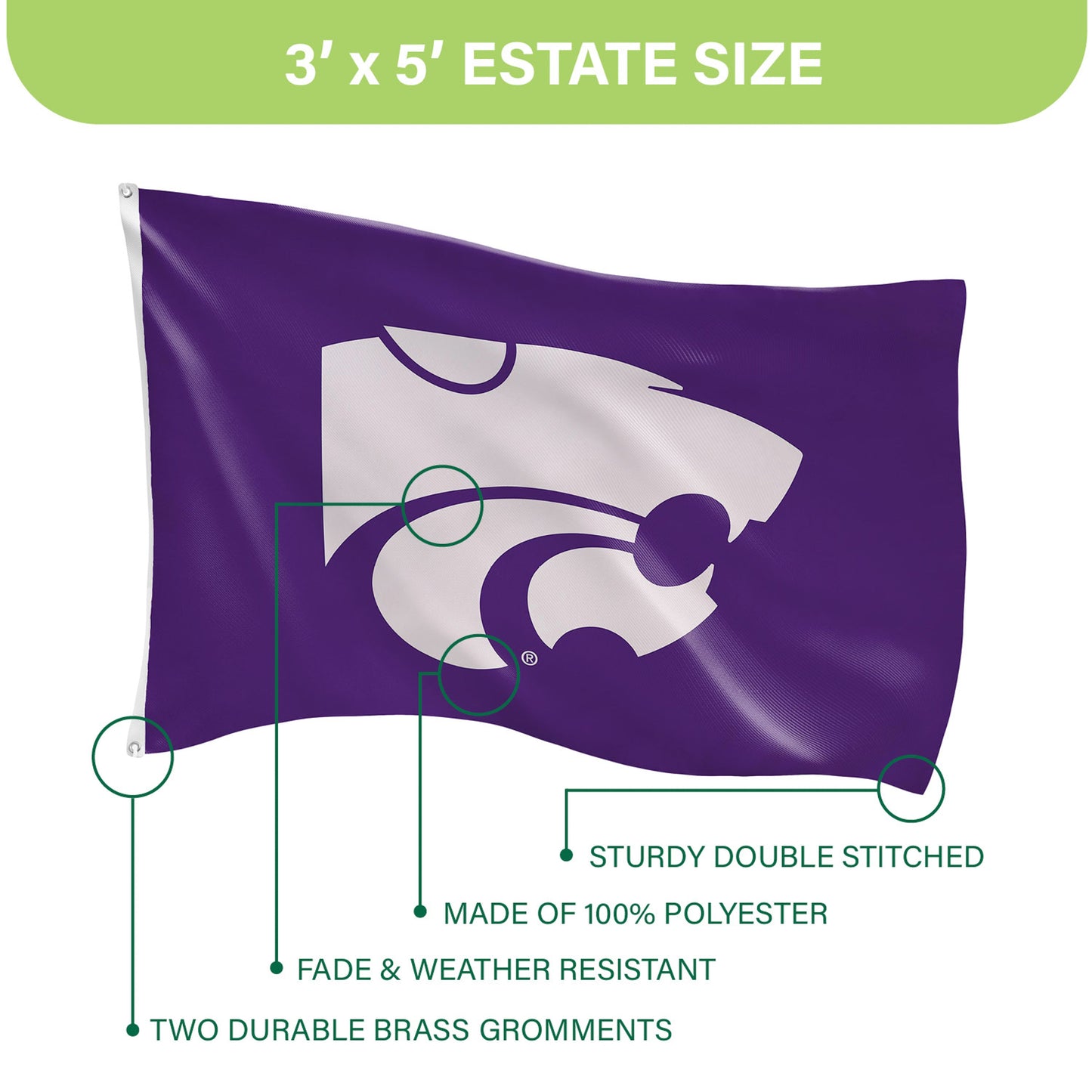 Kansas State University Single Sided Estate Flag with 2 Grommets, 3'x5'