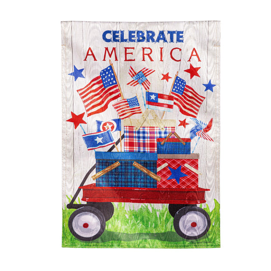 Vintage Patriotic Wagon Moire Garden Flag