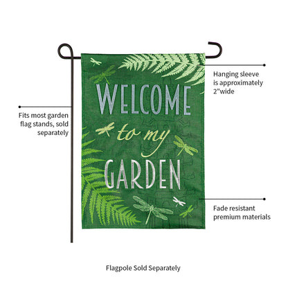 Welcome Dragonfly Garden Burlap Flag