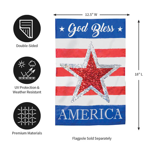 God Bless America Reversible Star Garden Linen Flag