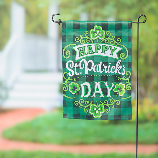 St. Patrick's Day Green Check Garden Suede Flag