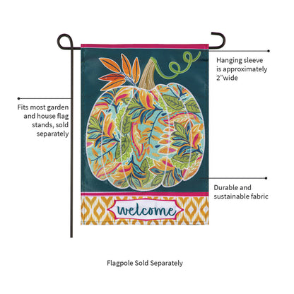 Patterned Jacobean Floral Pumpkin Applique Garden Flag