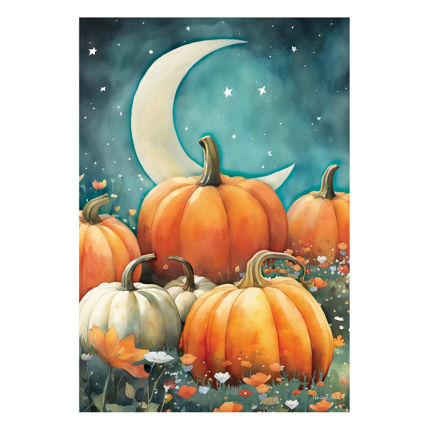 Watercolor Pumpkin Patch Suede House Flag