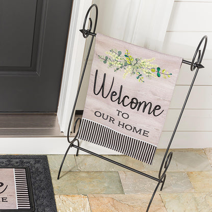 Wood Grain Welcome Garden Burlap Flag