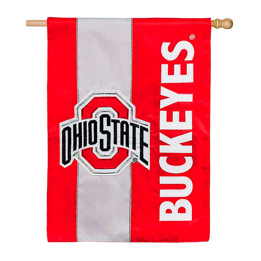 Double-Sided Embellished NCAA College Team Pride Applique House Flag, Ohio State