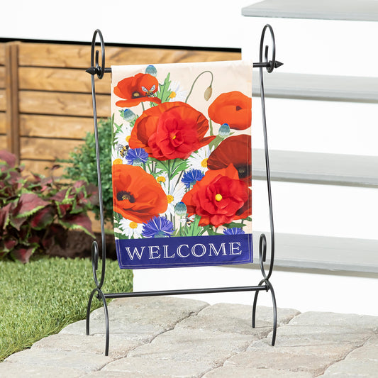 Poppies Welcome Garden Linen Flag